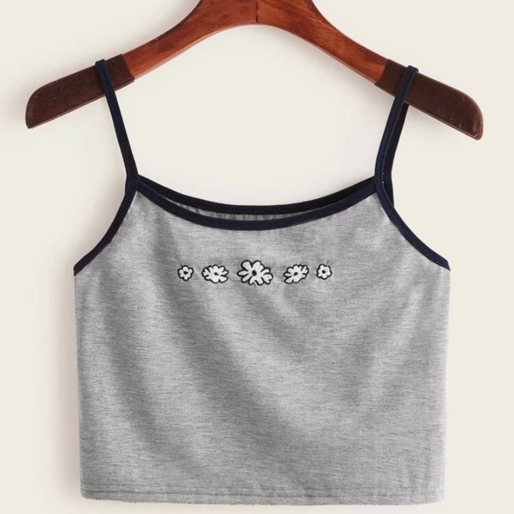 Grey Flower Crop Top